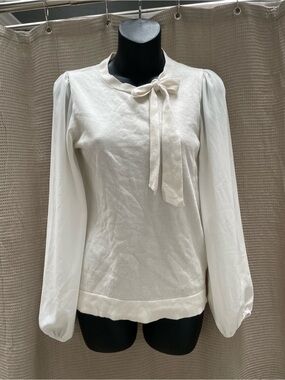 J. Crew Cream Tie-Neck Puff Sleeve Blouse